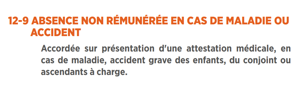 Absence non rémunérée en cas de maladie ou accident